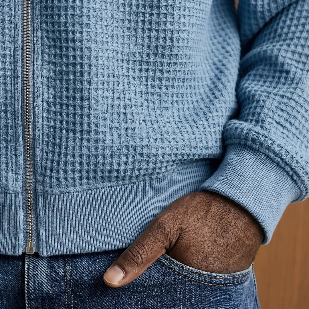 Waffle Knit Bomber Jacket