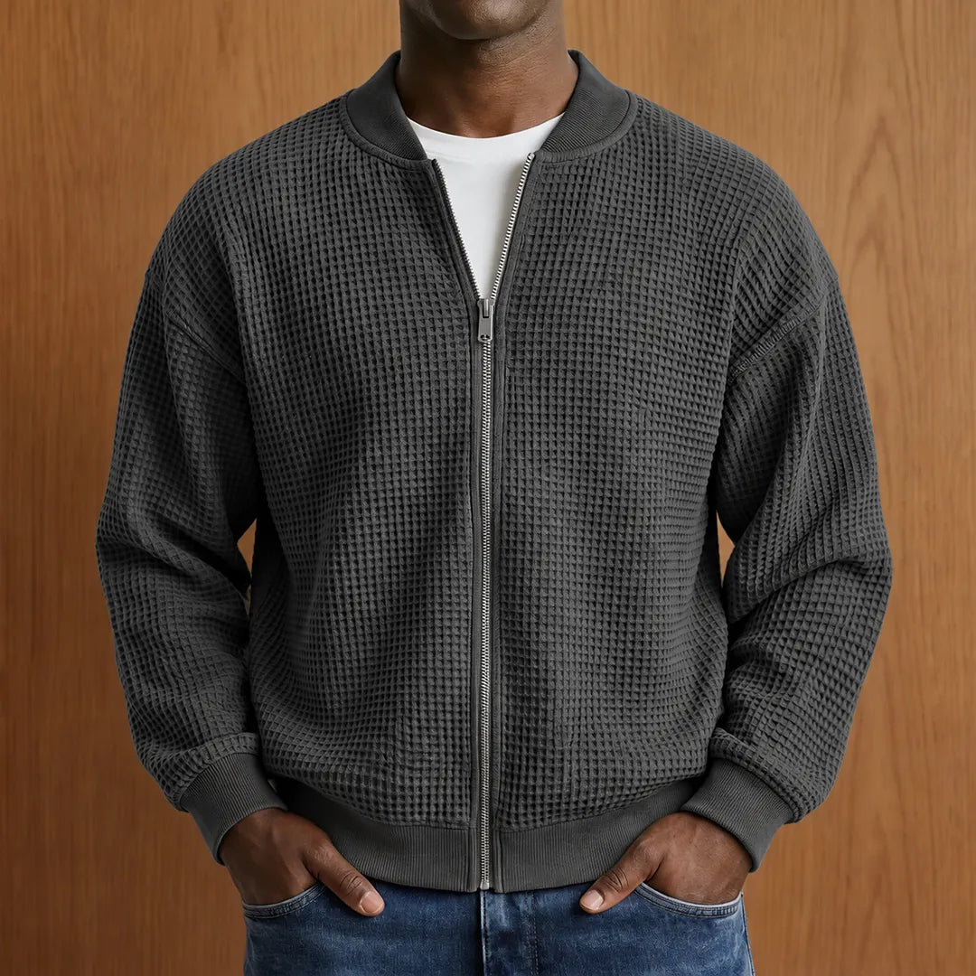 Waffle Knit Bomber Jacket