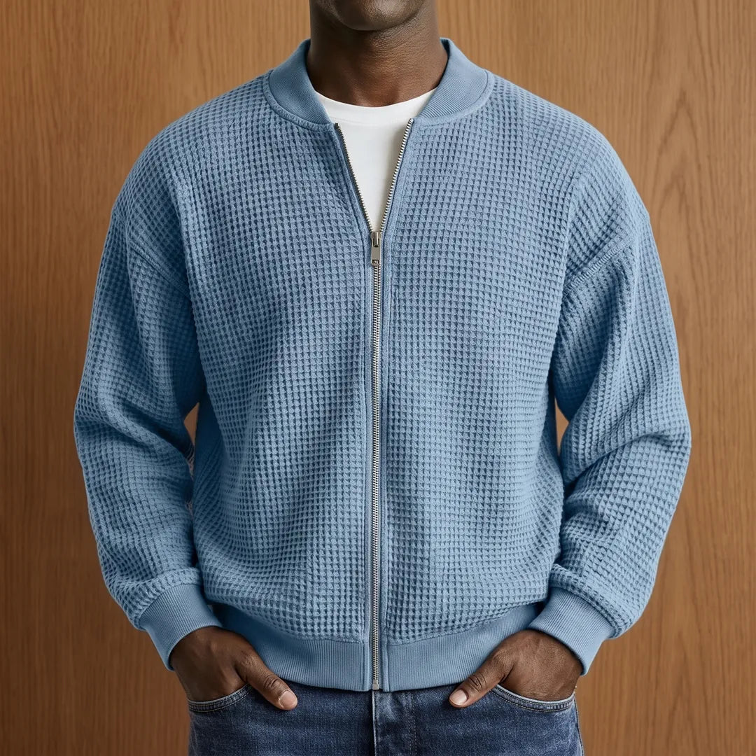 Waffle Knit Bomber Jacket