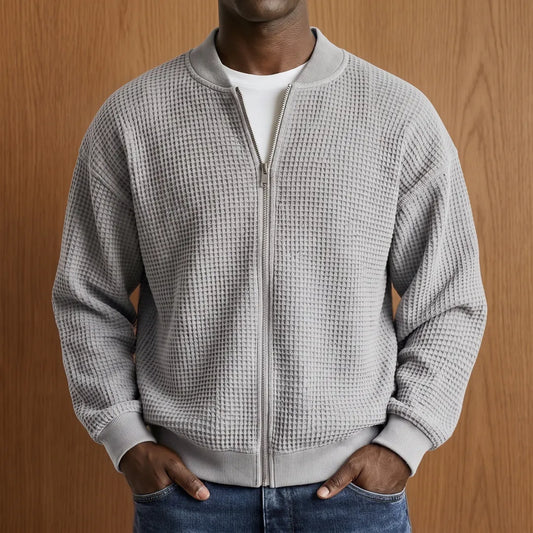 Waffle Knit Bomber Jacket