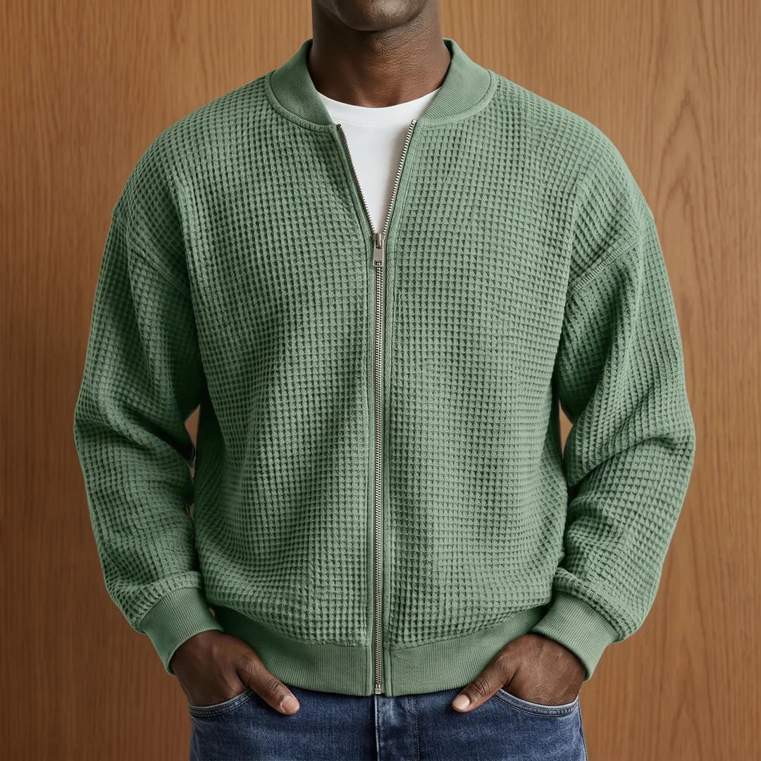 Waffle Knit Bomber Jacket