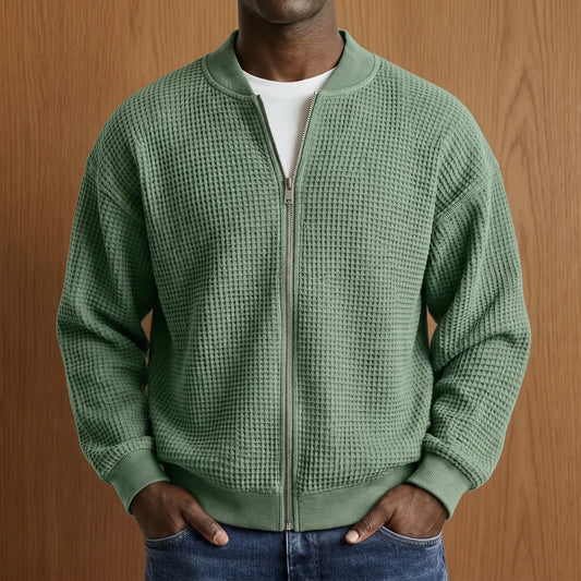 Waffle Knit Bomber Jacket