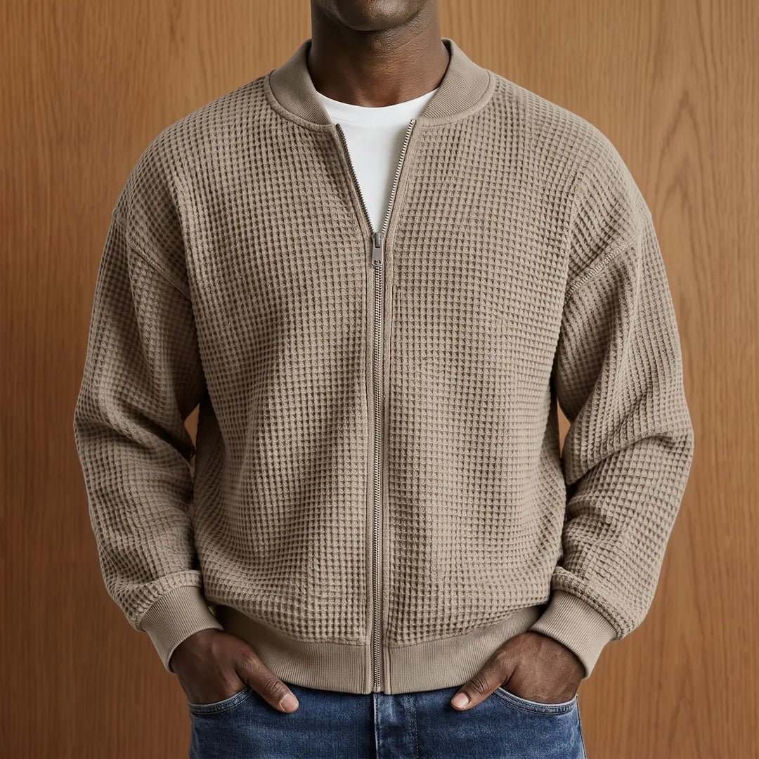 Waffle Knit Bomber Jacket