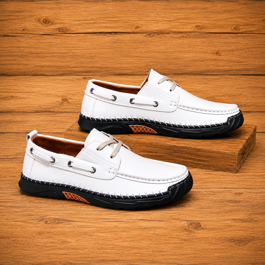 Contrast Leather Boat Shoes