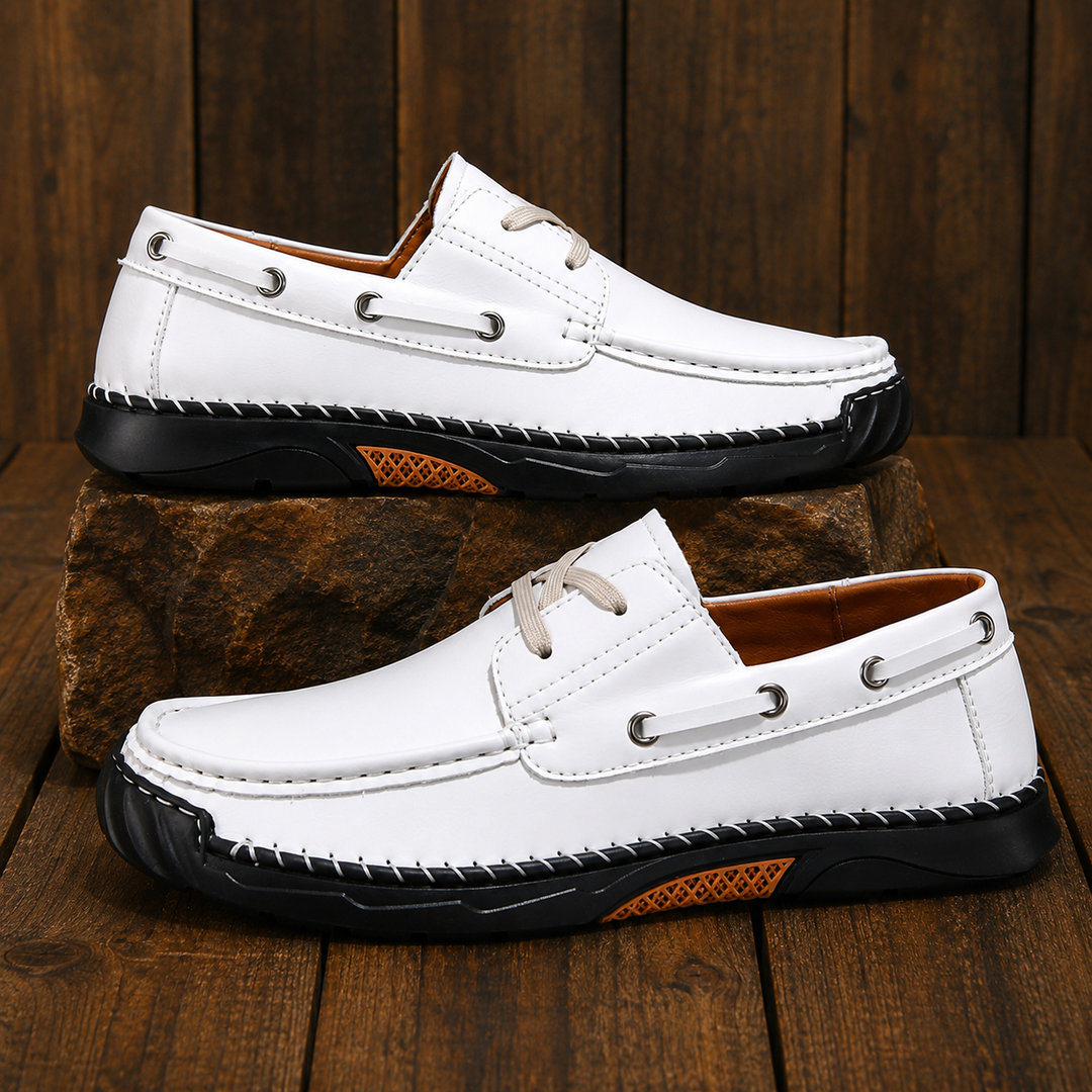 Contrast Leather Boat Shoes