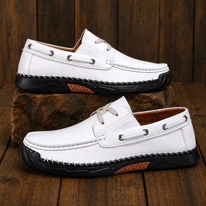 Contrast Leather Boat Shoes