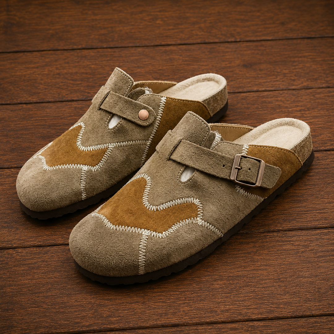 Suede Textured Buckled Clogs