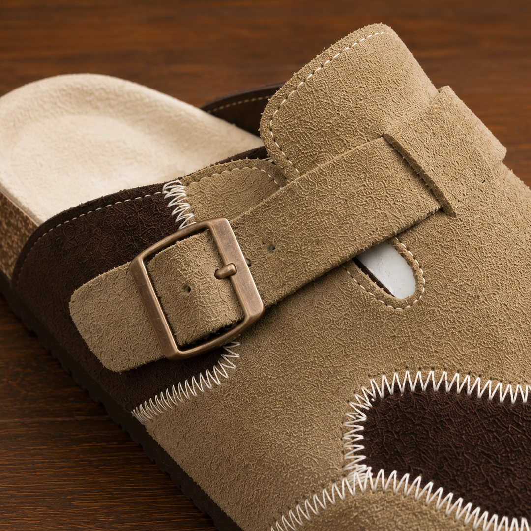 Suede Textured Buckled Clogs